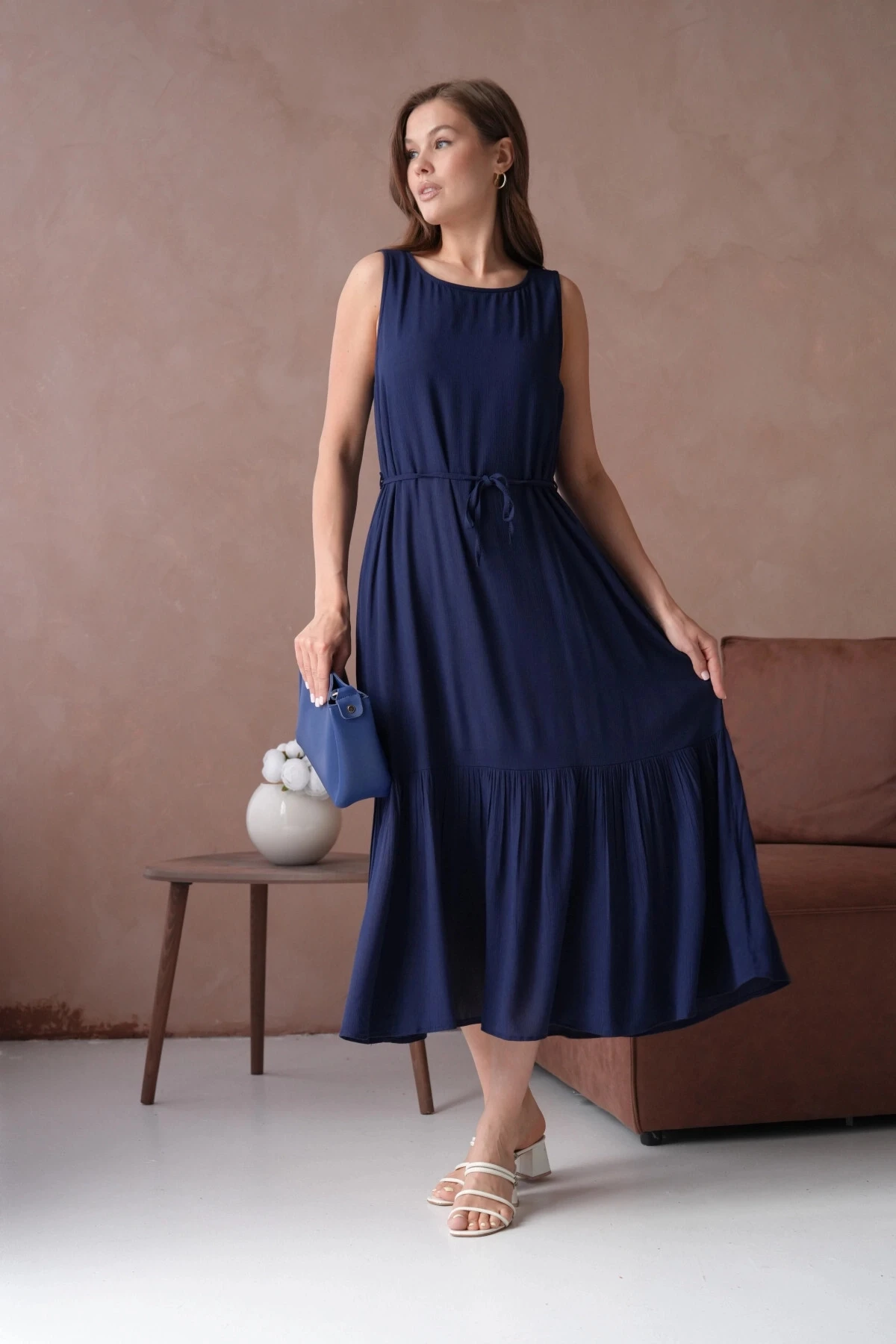 Lacivert Kısa Kol Salaş Yazlık Elbise