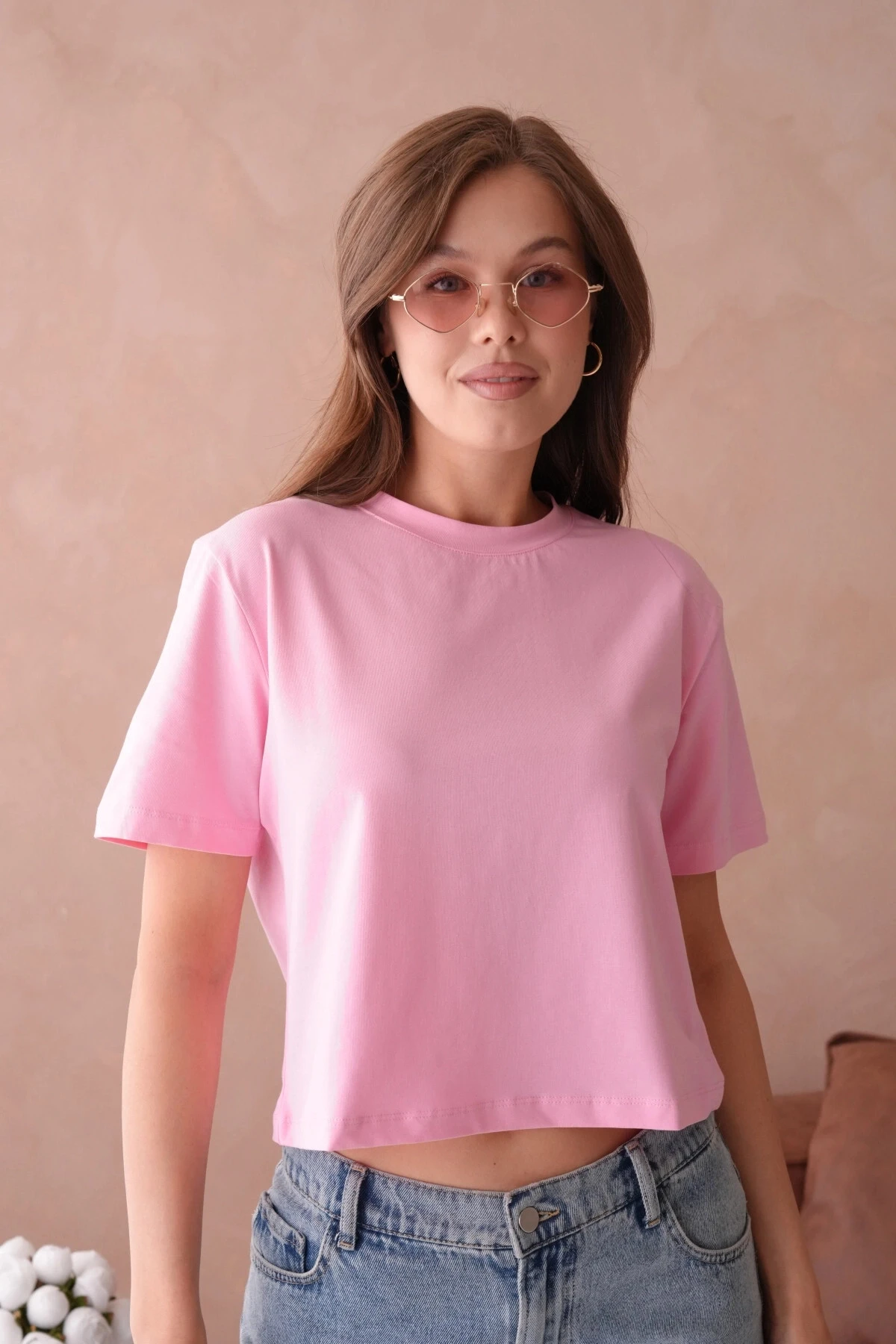 Pembe Kısa Kol Basic T-Shirt
