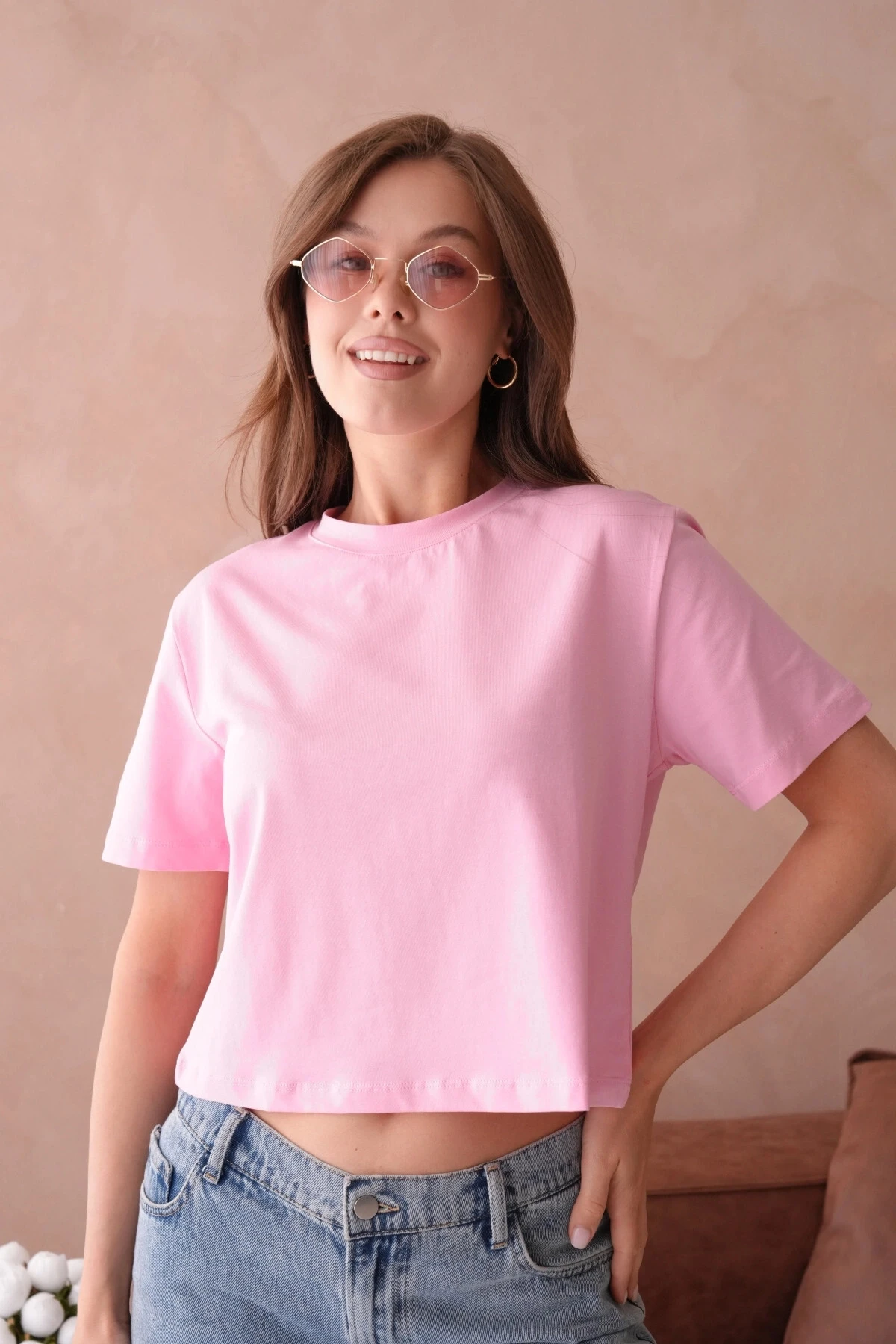 Pembe Kısa Kol Basic T-Shirt
