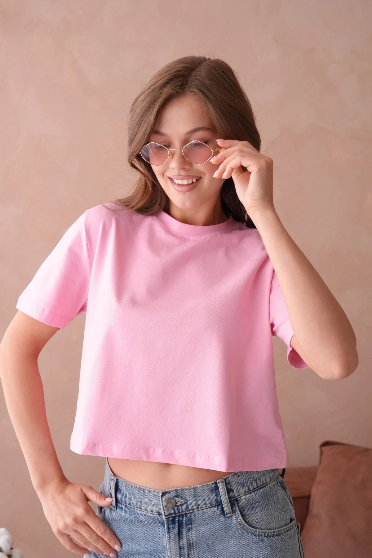 Pembe Kısa Kol Basic T-Shirt