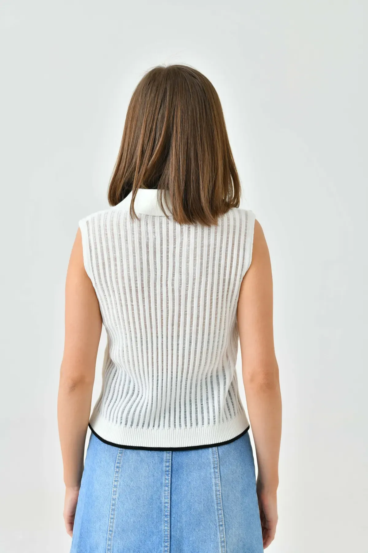 Kadın Polo Yaka Yarım Pat Örgü deta triko Kazak 10704