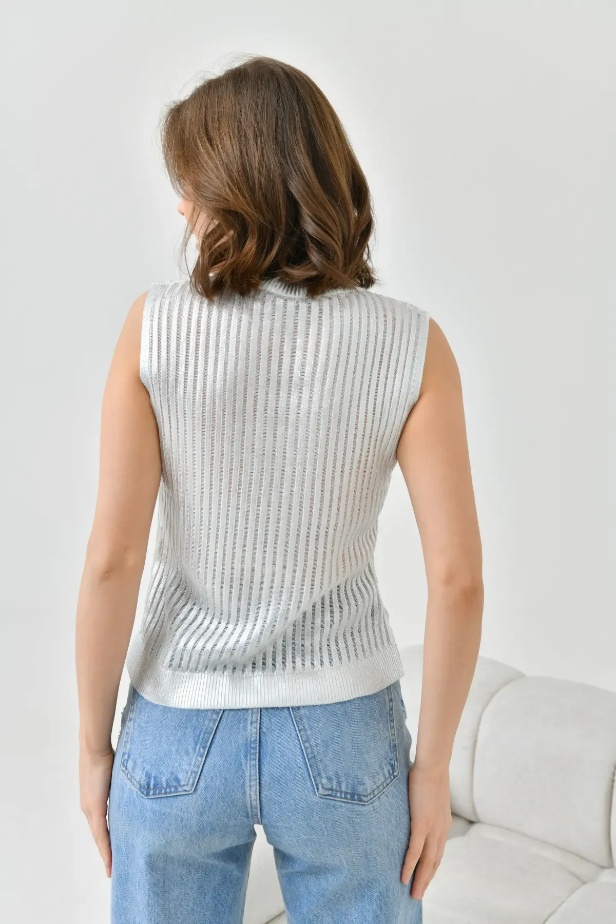 Kadın Bisiklet Yaka Varaklı Kaşkorse Triko Kazak 10731