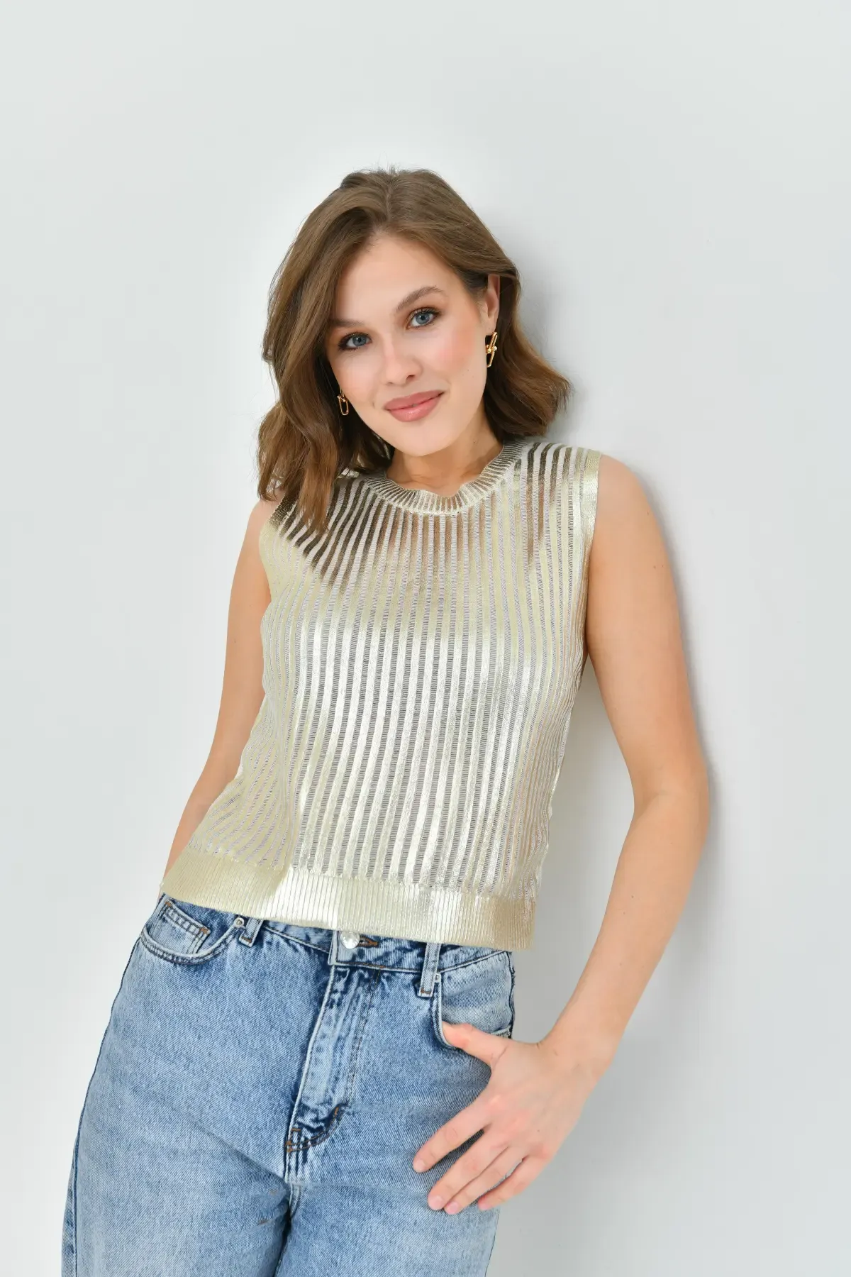 Kadın Bisiklet Yaka Varaklı Kaşkorse Triko Kazak 10731