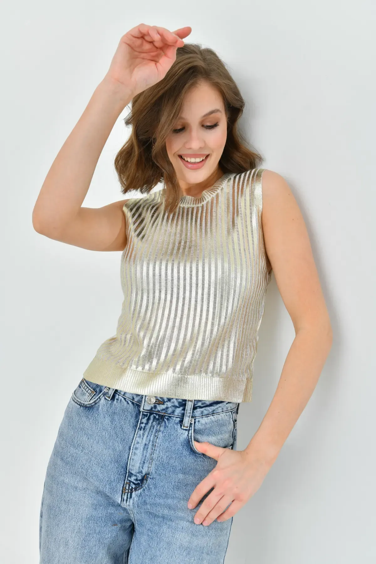 Kadın Bisiklet Yaka Varaklı Kaşkorse Triko Kazak 10731