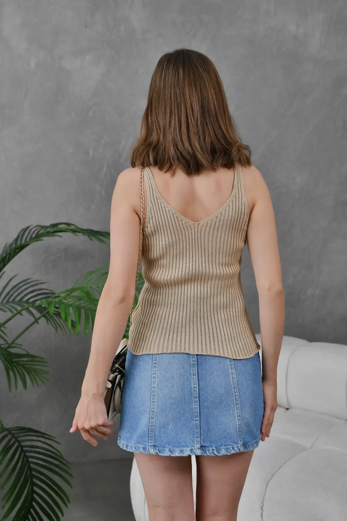 Kadın Asimetrik Yaka Selanik Örgü Askılı Body Bluz 10765 Ctn