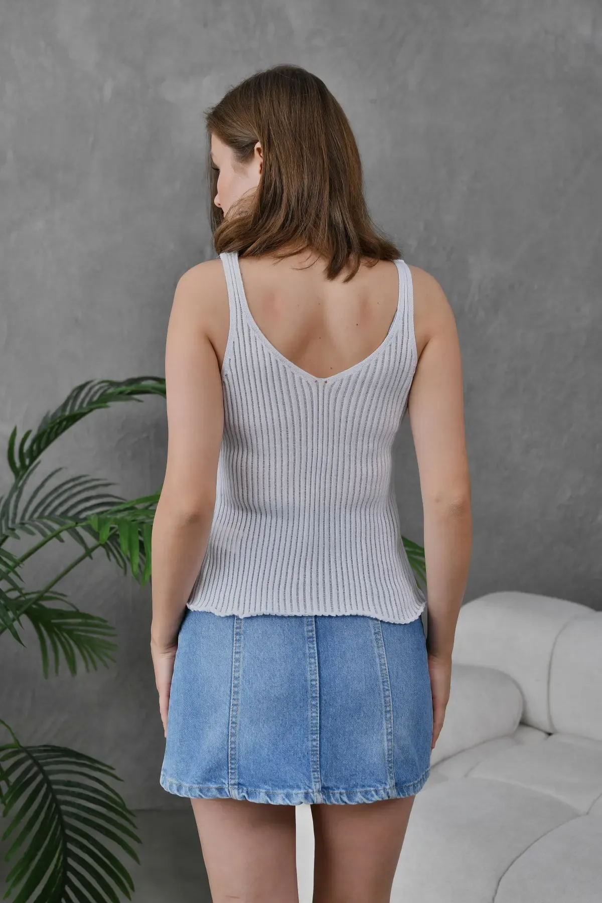 Kadın Asimetrik Yaka Selanik Örgü Askılı Body Bluz 10765 Ctn