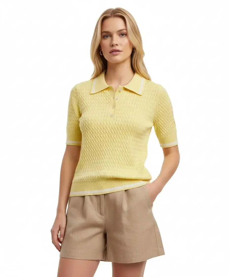 Kadın Polo Yaka Saç Örgü Desenli Triko Kazak 12175.Cpl