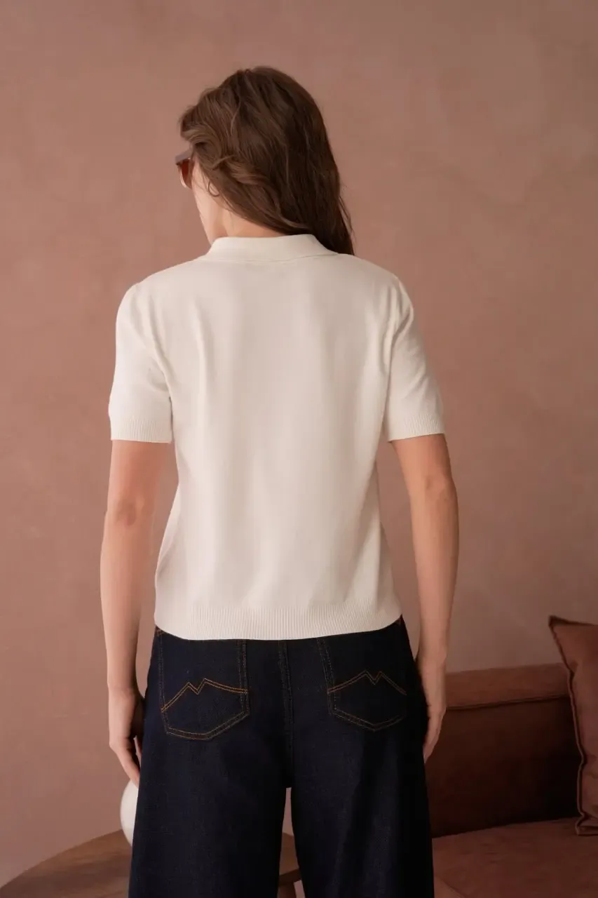 Kadın Polo Yaka Premium İplik Triko Kazak 12179.Crs