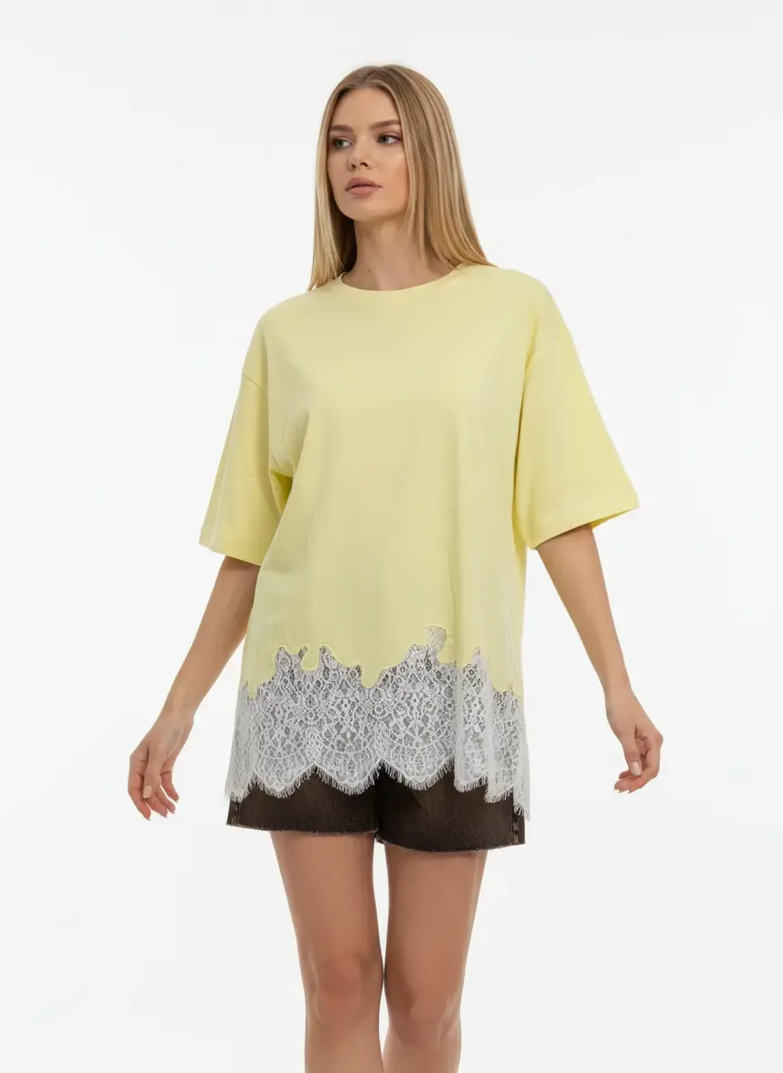 Kadın Bisiklet Yaka Eteği Dantel Detay Penye Tunik 13005