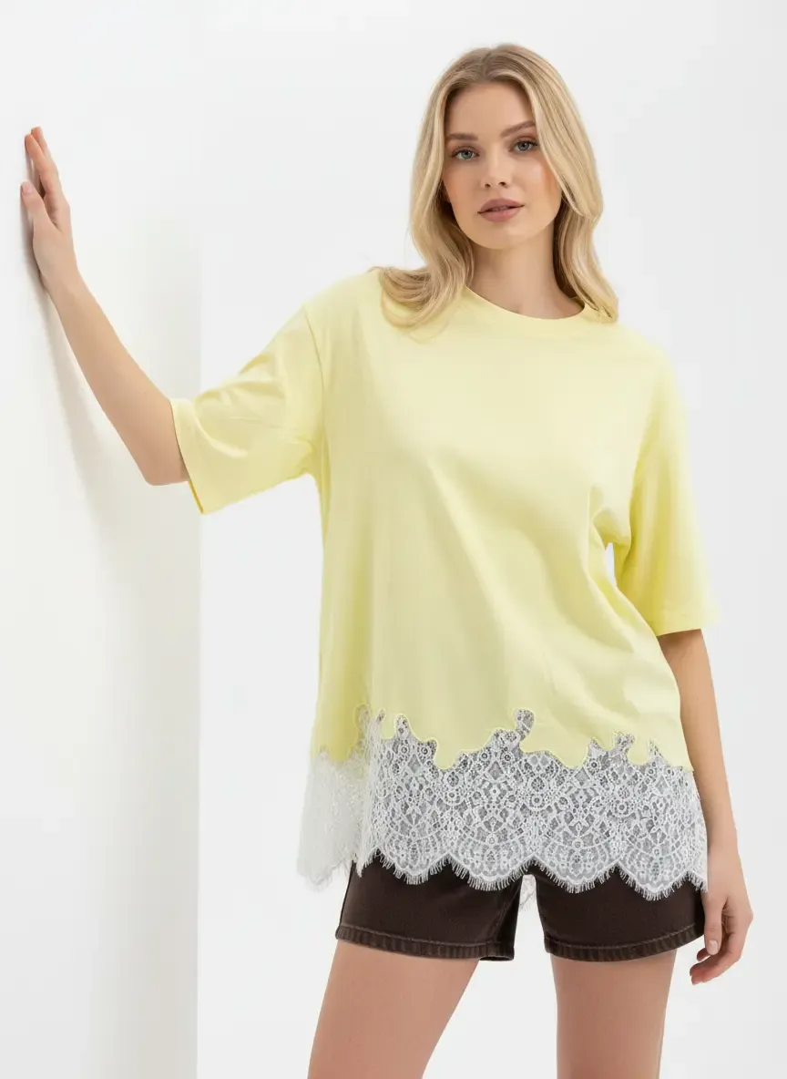 Kadın Bisiklet Yaka Eteği Dantel Detay Penye Tunik 13005