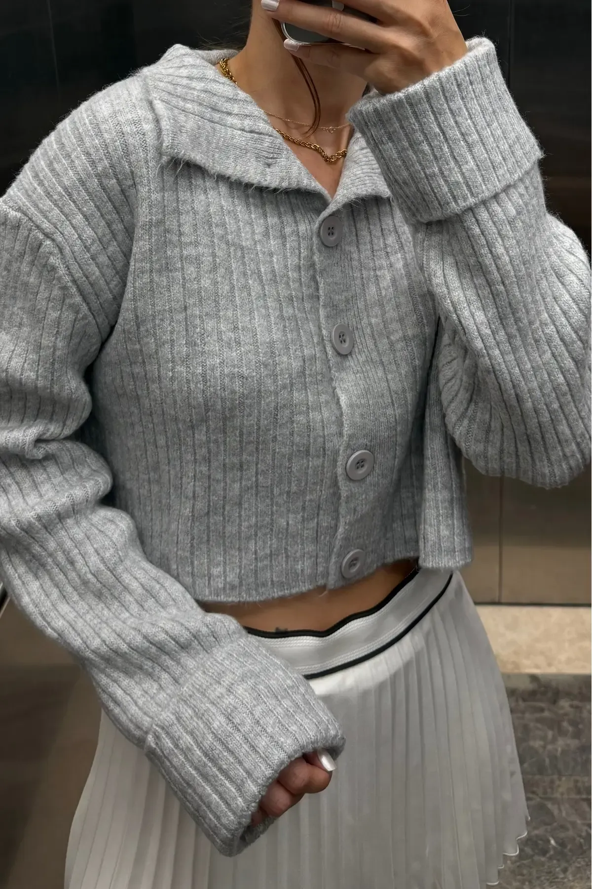 Basic Crop Yumuşak Dokulu Dik Yaka Triko Hırka AW25HI0004