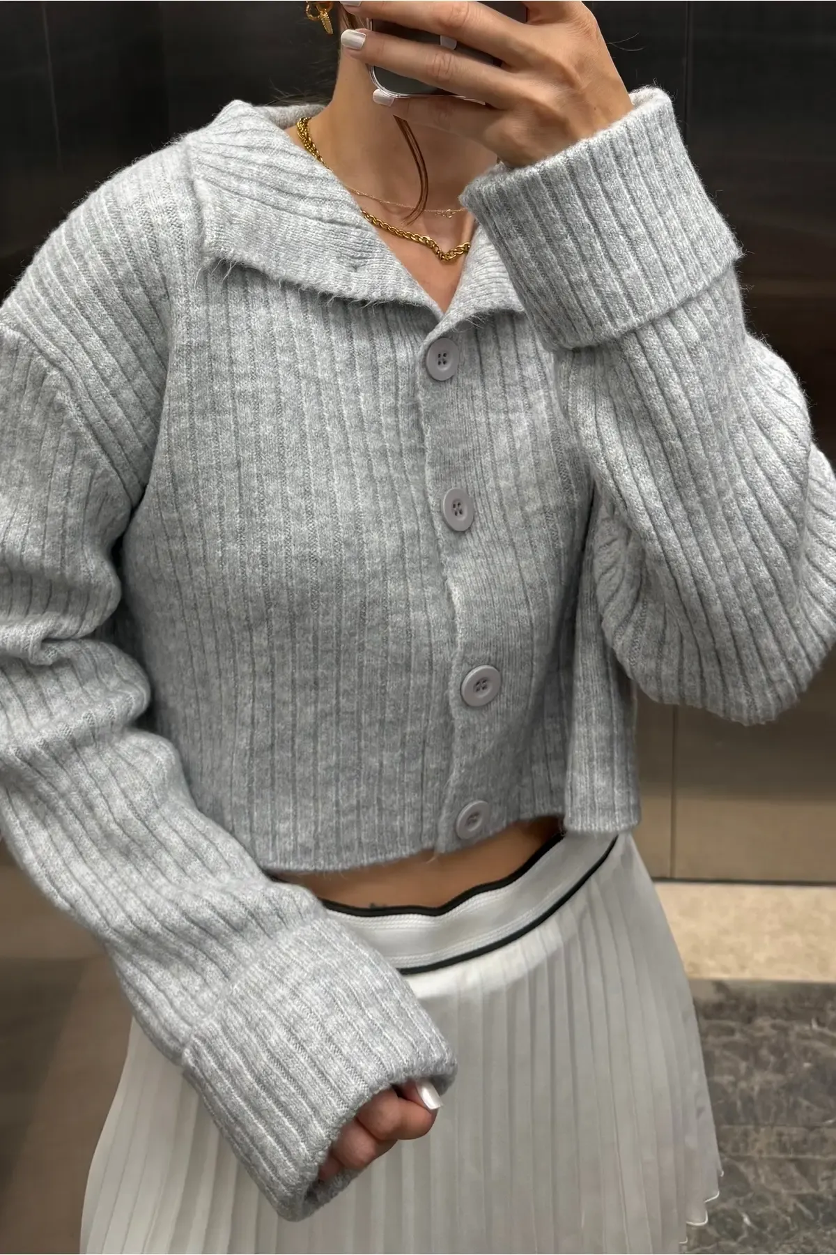 Basic Crop Yumuşak Dokulu Dik Yaka Triko Hırka AW25HI0004