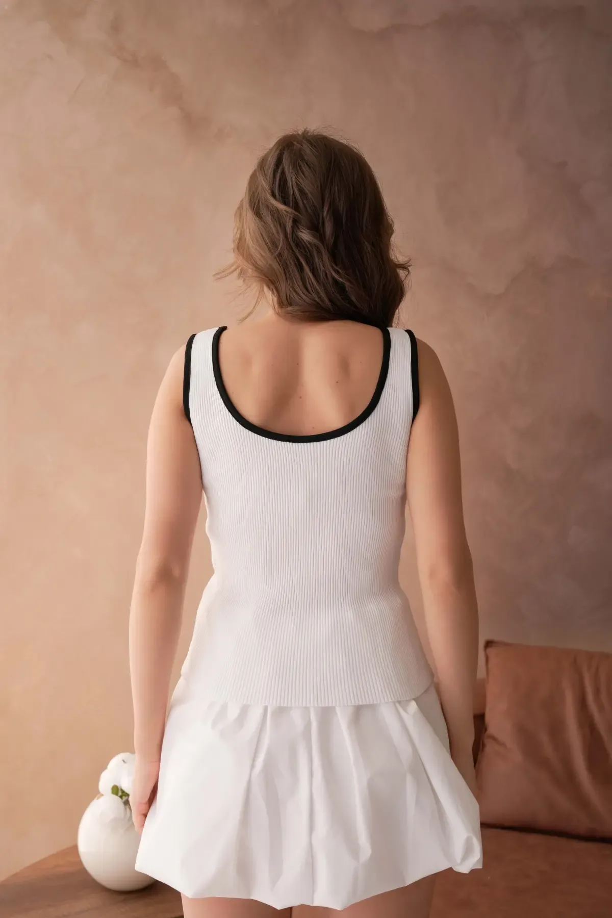 Kadın Asimetrik Yaka Biyeli Selanik Örgü Triko Bluz 12043