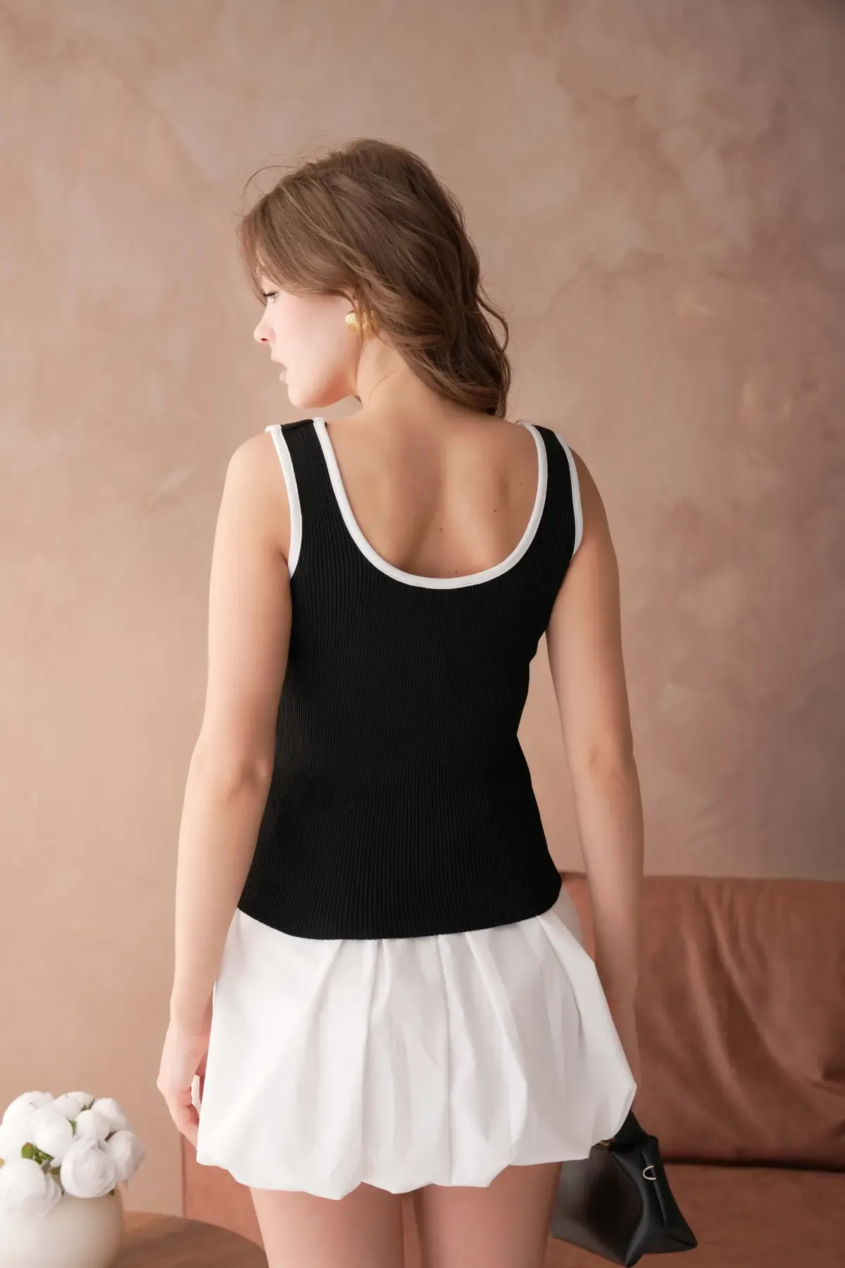 Kadın Asimetrik Yaka Biyeli Selanik Örgü Triko Bluz 12043