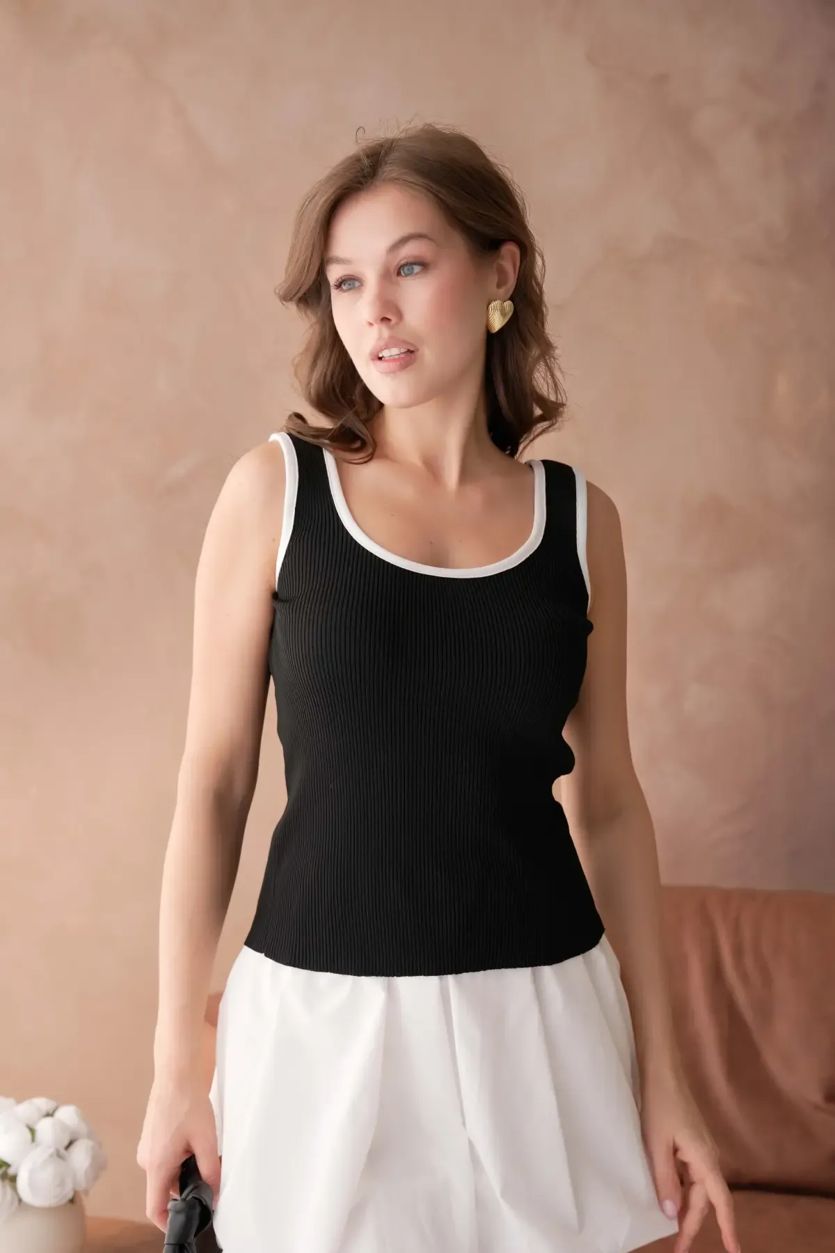 Kadın Asimetrik Yaka Biyeli Selanik Örgü Triko Bluz 12043