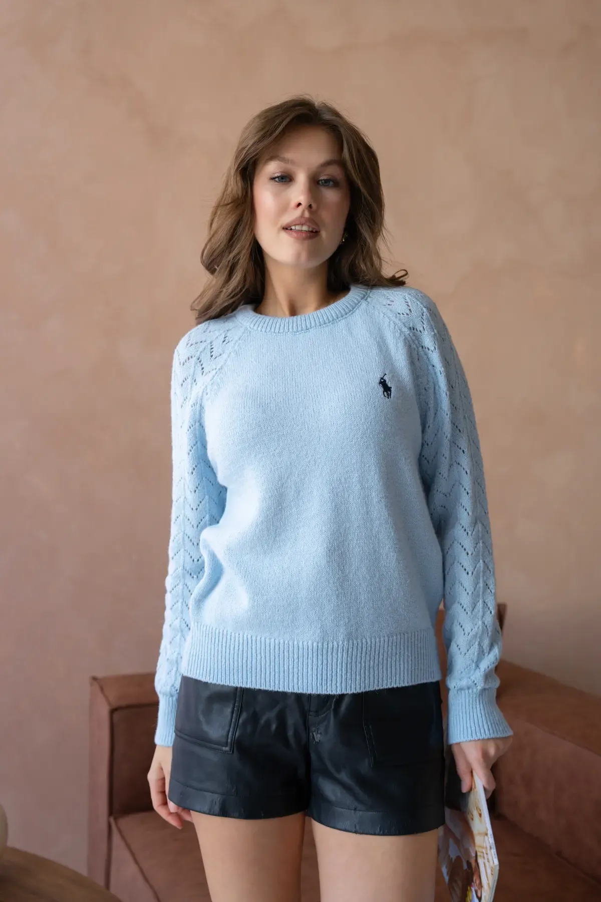 Kadın Bisiklet Yaka Ajurlu Yumuşak Dokulu Triko Kazak 8430Sw