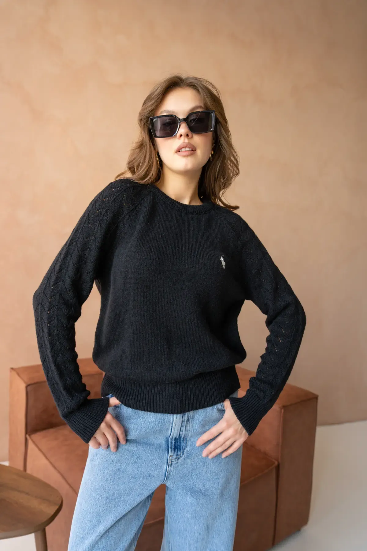 Kadın Bisiklet Yaka Ajurlu Yumuşak Dokulu Triko Kazak 8430Sw