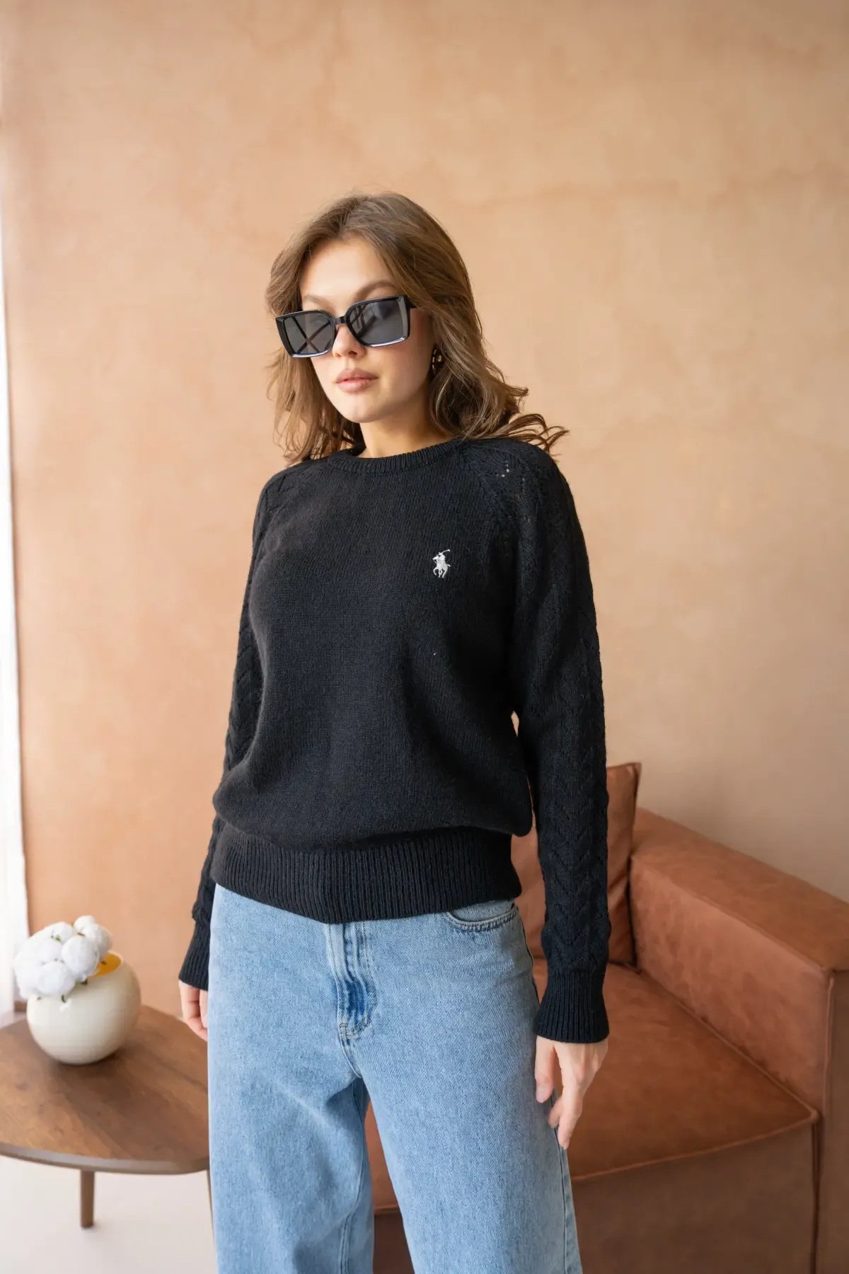 Kadın Bisiklet Yaka Ajurlu Yumuşak Dokulu Triko Kazak 8430Sw