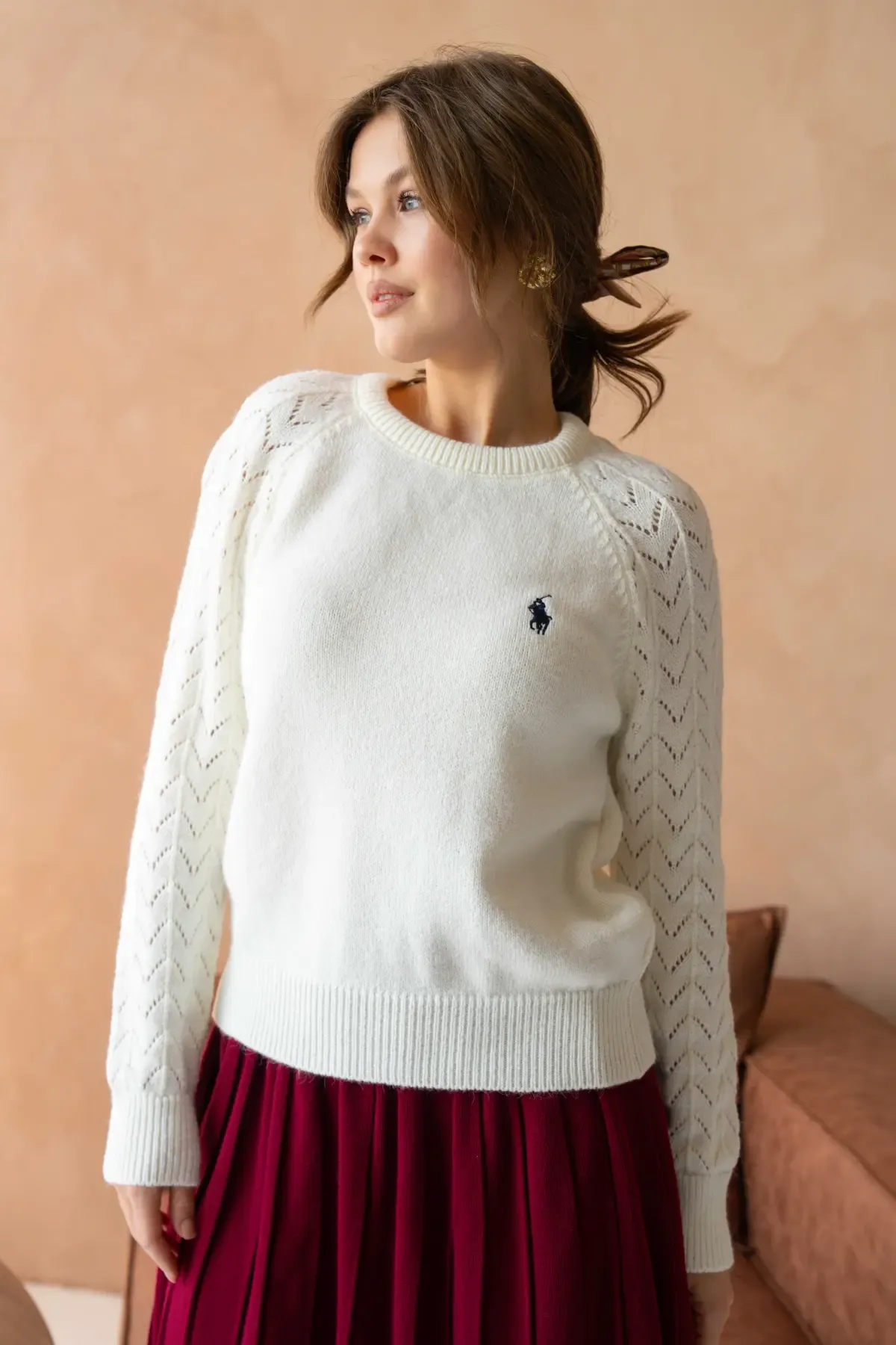 Kadın Bisiklet Yaka Ajurlu Yumuşak Dokulu Triko Kazak 8430Sw