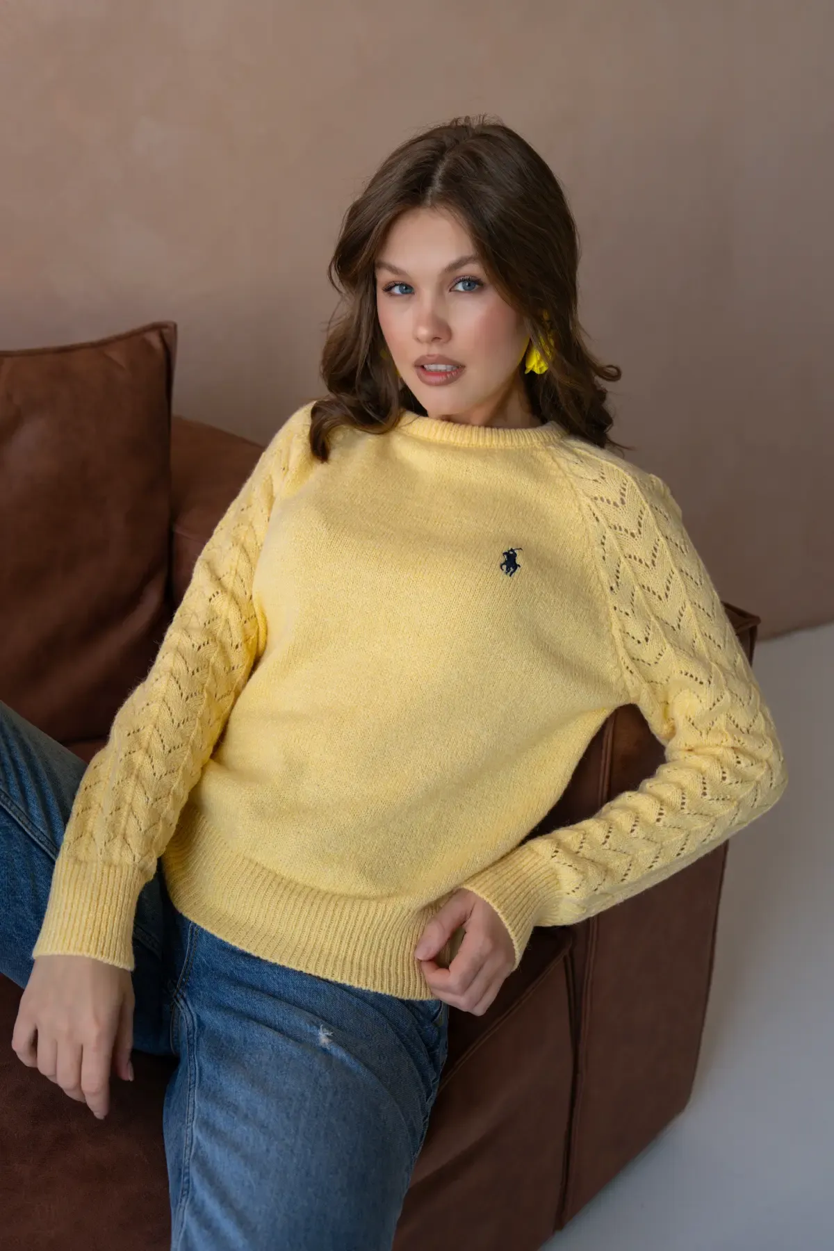 Kadın Bisiklet Yaka Ajurlu Yumuşak Dokulu Triko Kazak 8430Sw