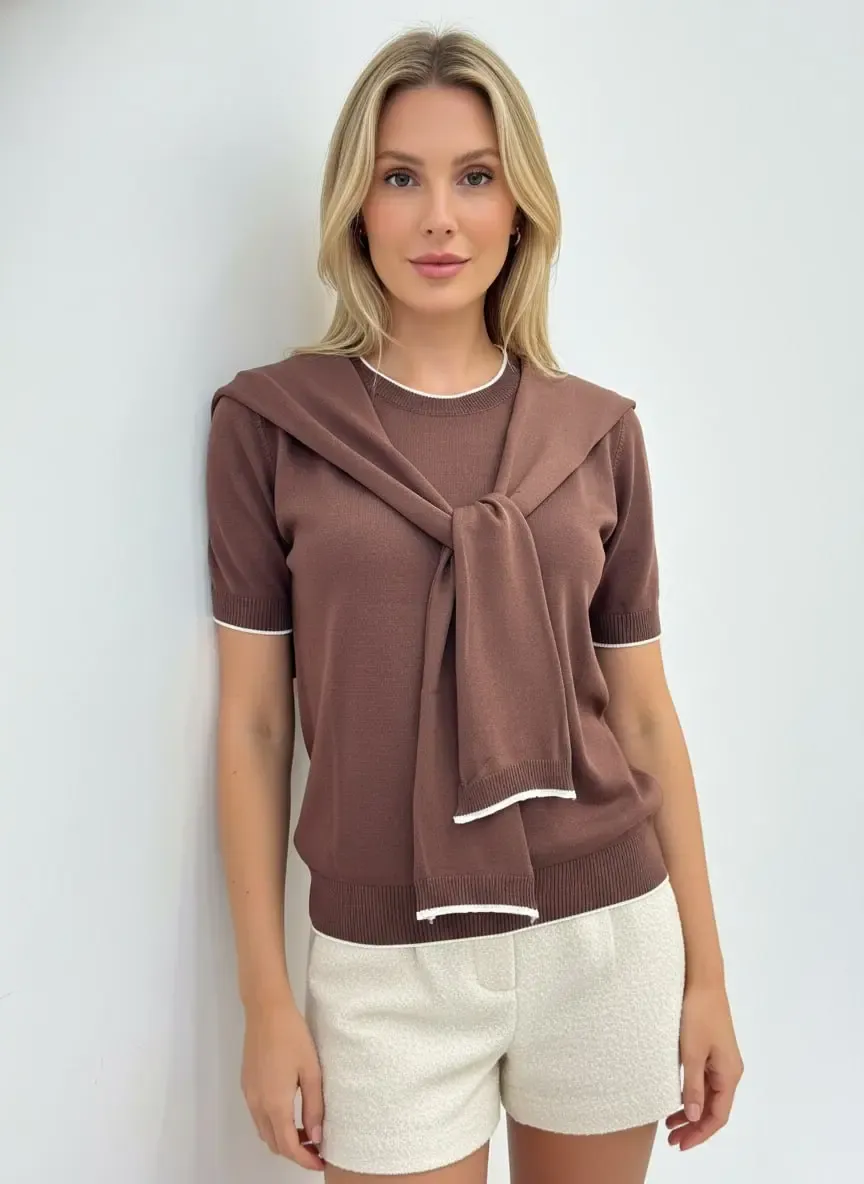 Kadın Bisiklet Yaka Atkılı Viskon Triko Kazak 12474.Vrt