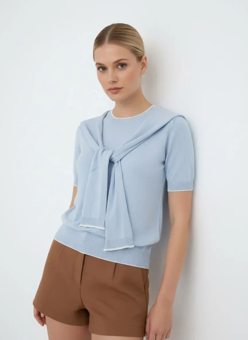 Kadın Bisiklet Yaka Atkılı Viskon Triko Kazak 12474.Vrt