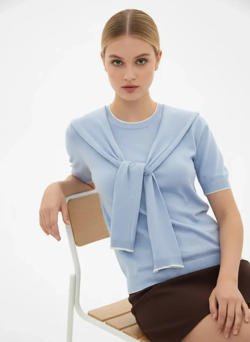 Kadın Bisiklet Yaka Atkılı Viskon Triko Kazak 12474.Vrt