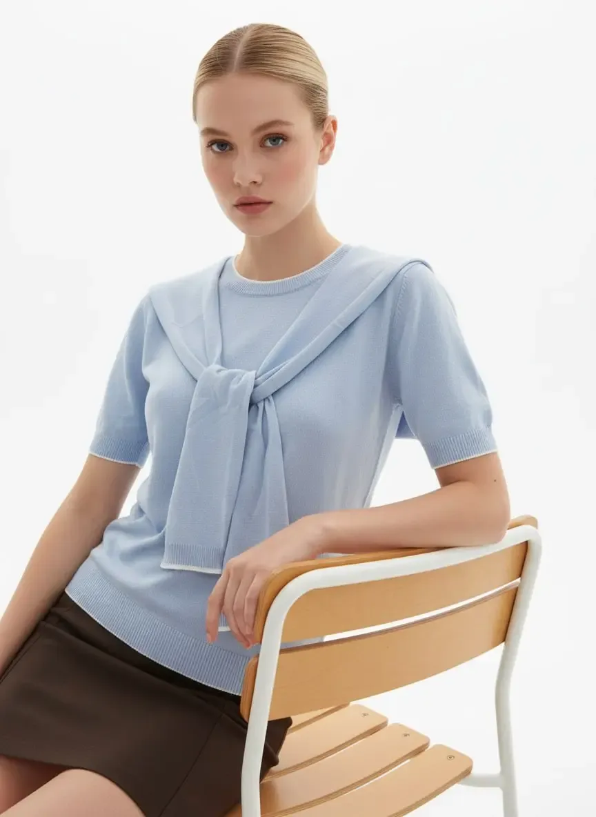 Kadın Bisiklet Yaka Atkılı Viskon Triko Kazak 12474.Vrt