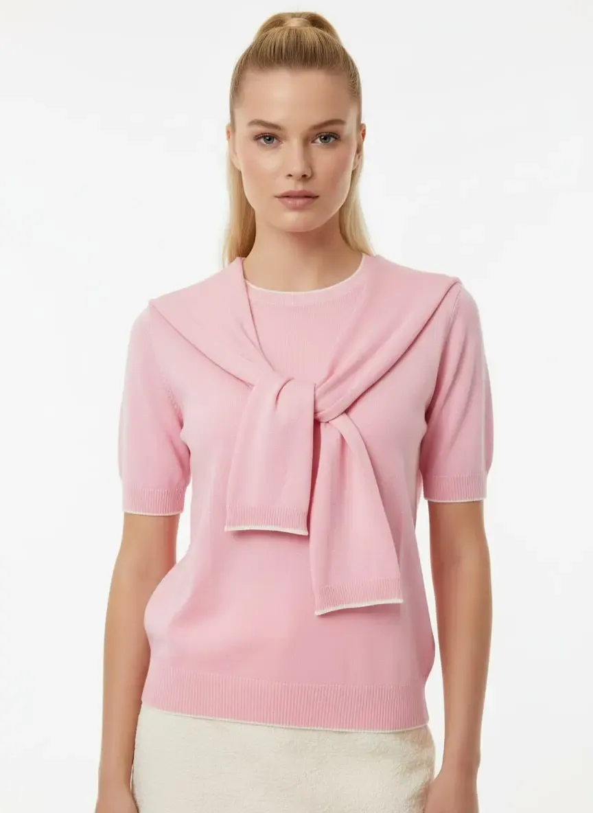 Kadın Bisiklet Yaka Atkılı Viskon Triko Kazak 12474.Vrt