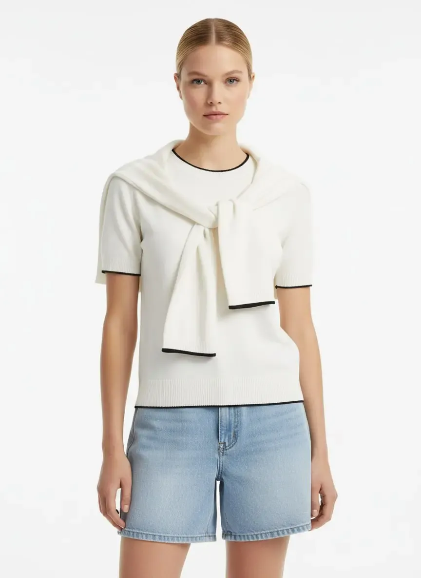 Kadın Bisiklet Yaka Atkılı Viskon Triko Kazak 12474.Vrt