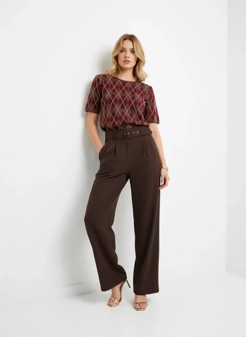 Kadın Bisiklet Yaka Baklava Desen Triko Kazak 12419.Vrt