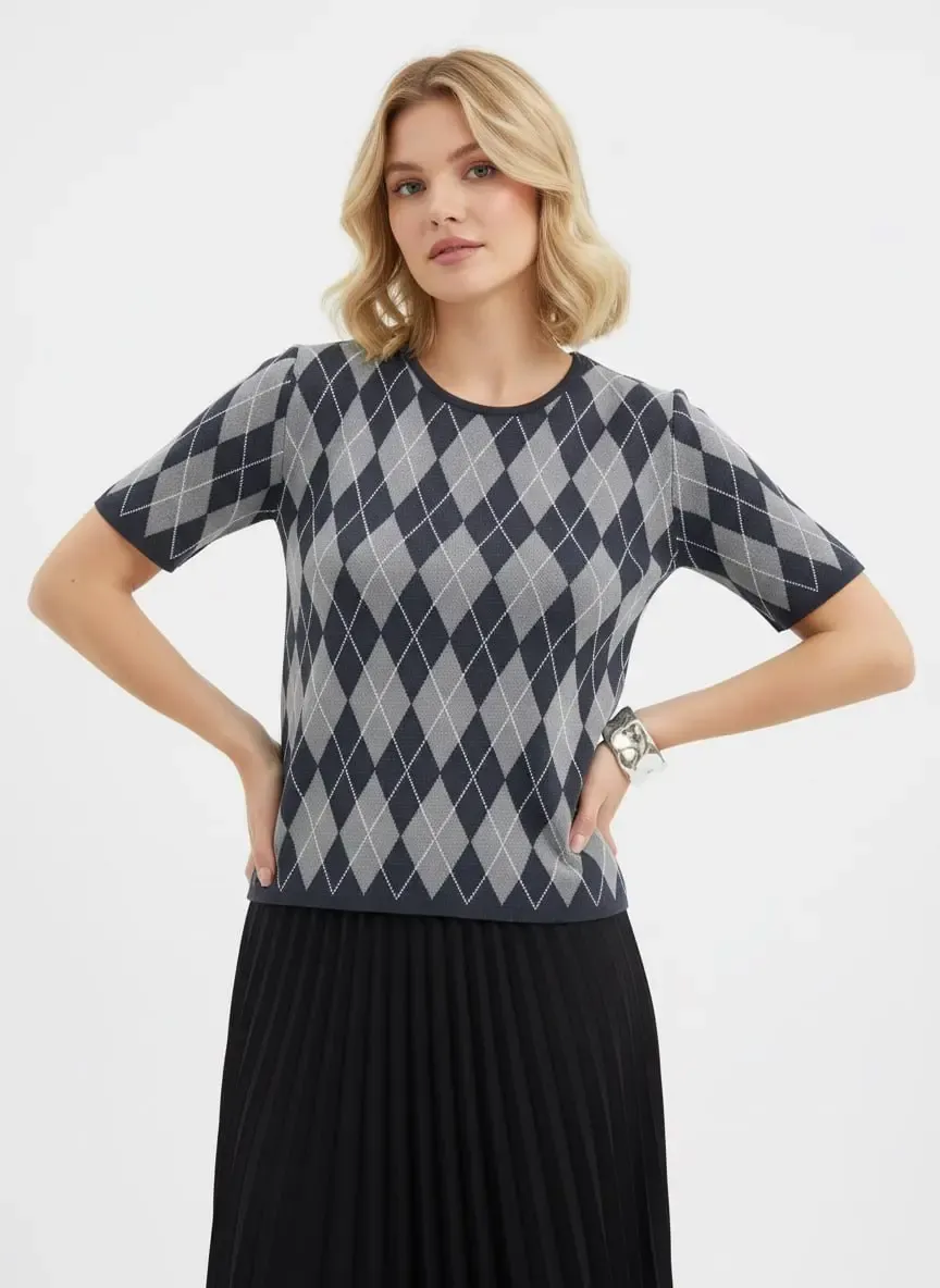 Kadın Bisiklet Yaka Baklava Desen Triko Kazak 12419.Vrt