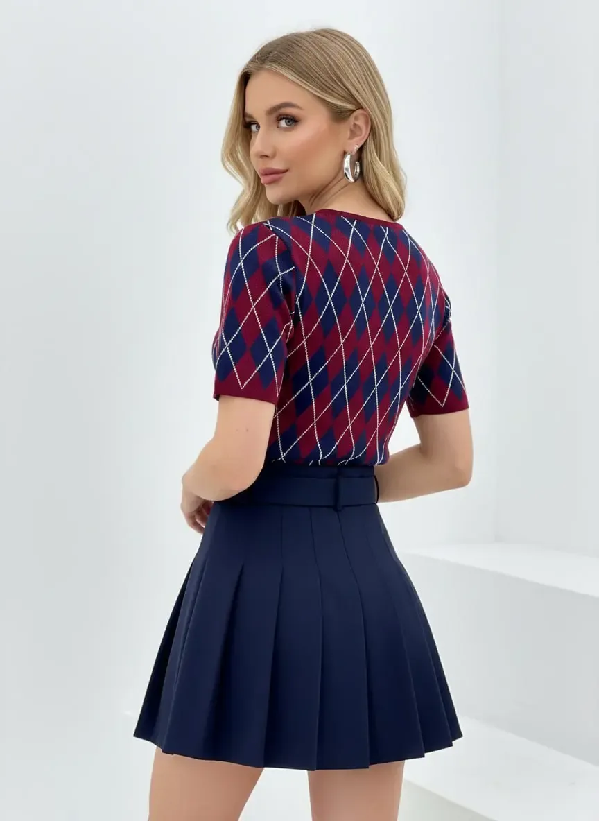 Kadın Bisiklet Yaka Baklava Desen Triko Kazak 12419.Vrt