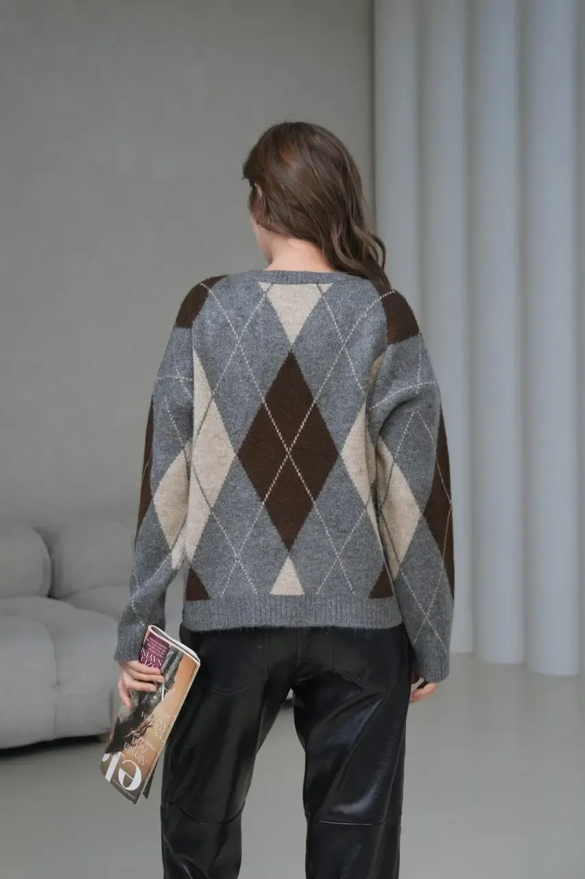 Kadın Bisiklet Yaka Baklava Desenli Triko Kazak 8704Sw