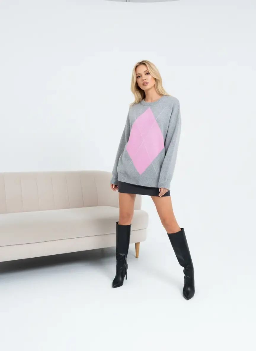 Kadın Bisiklet Yaka Baklava Desenli Triko Kazak 8709