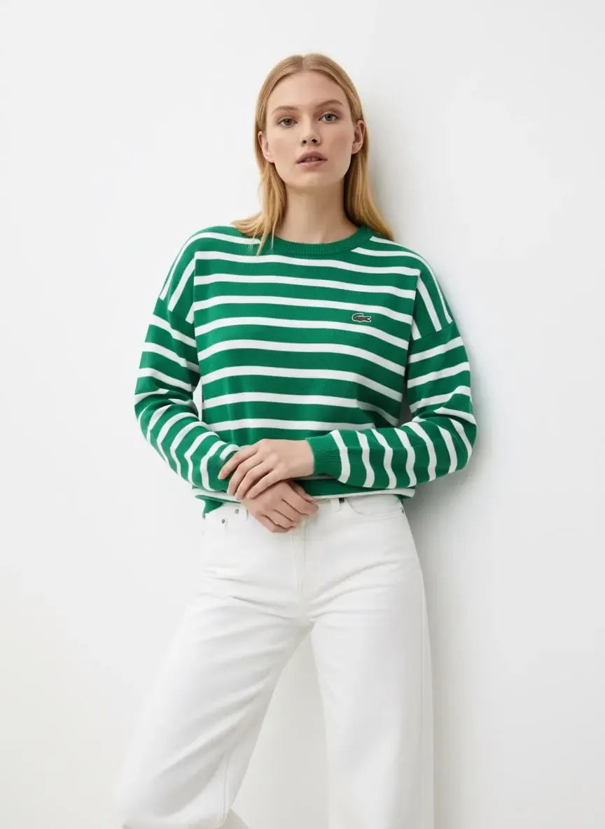 Kadın Bisiklet Yaka Çizgili %100 Cotton Triko Kazak 10273.Ctn