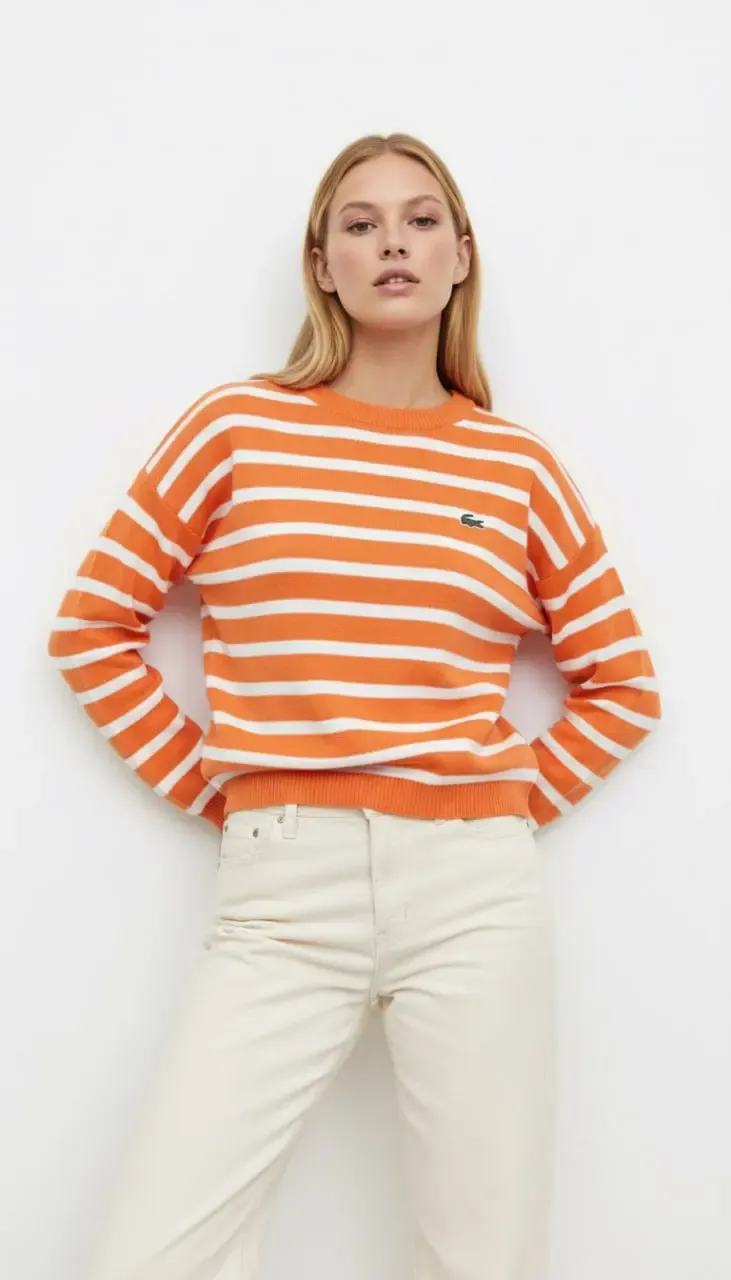 Kadın Bisiklet Yaka Çizgili %100 Cotton Triko Kazak 10273.Ctn