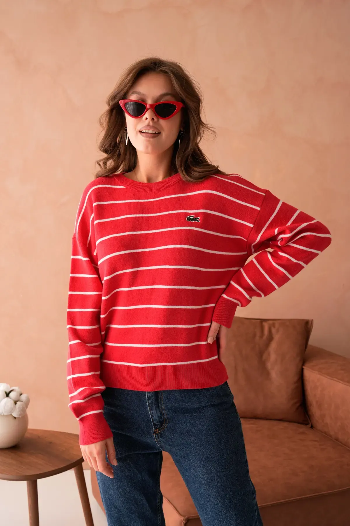 Kadın Bisiklet Yaka Çizgili Premium İplik Triko Kazak 10268.Crs