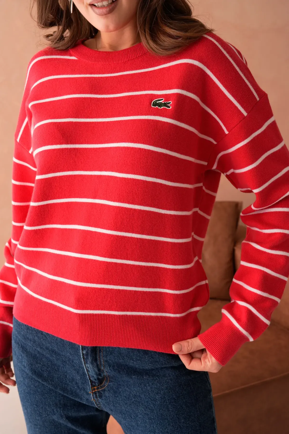 Kadın Bisiklet Yaka Çizgili Premium İplik Triko Kazak 10268.Crs