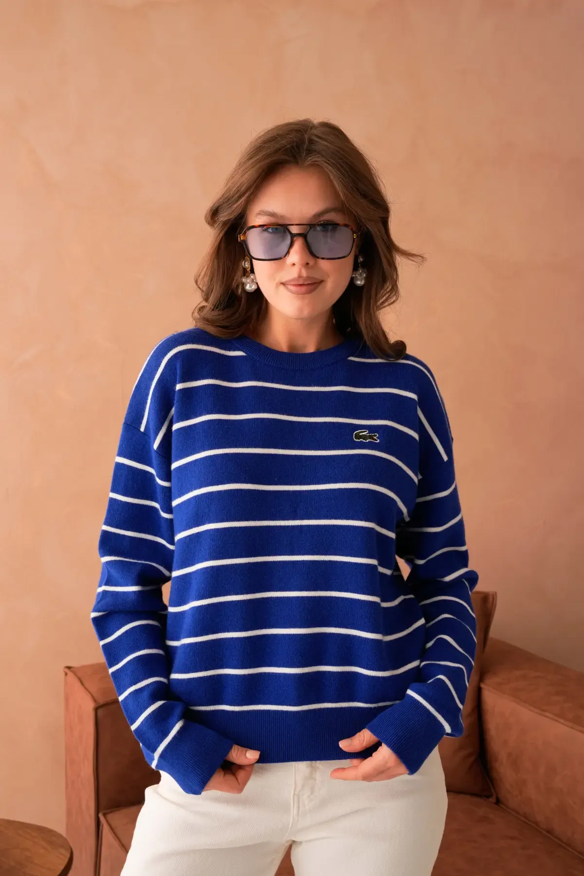 Kadın Bisiklet Yaka Çizgili Premium İplik Triko Kazak 10268.Crs