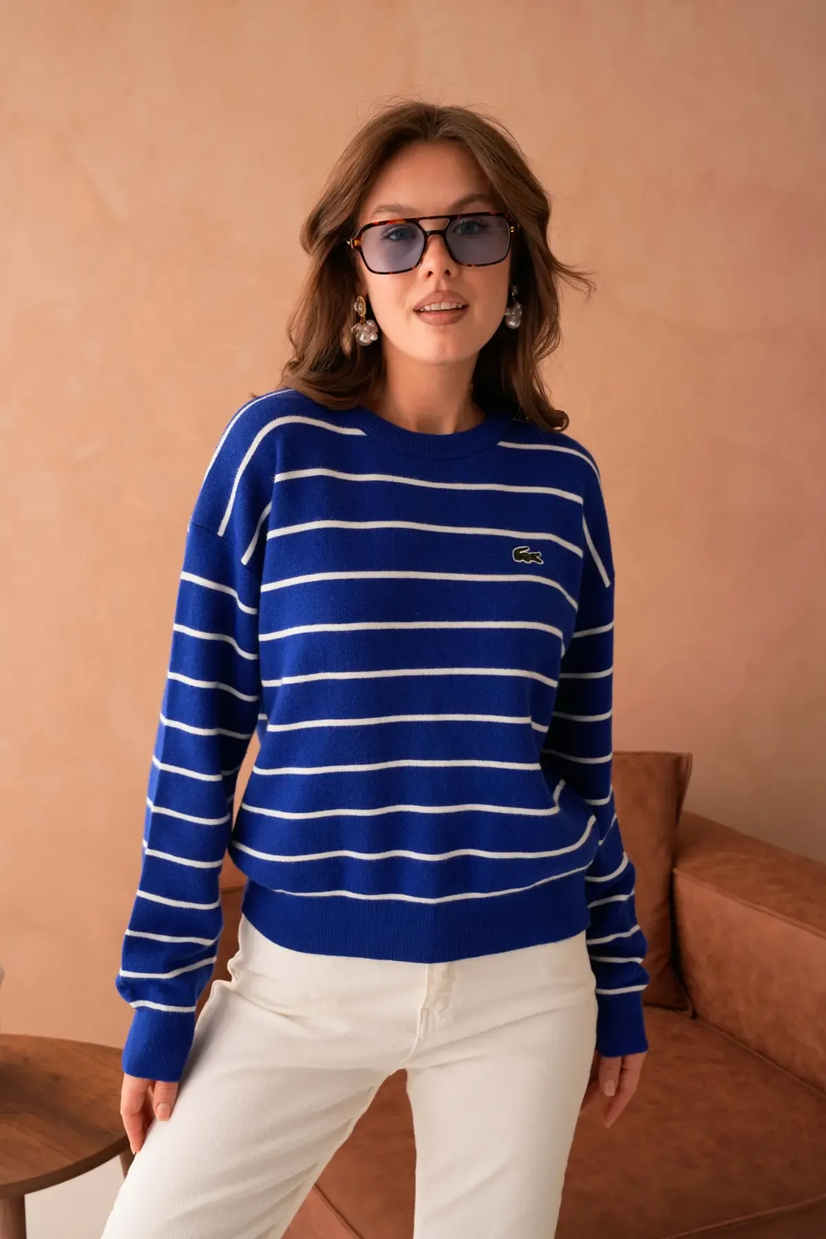 Kadın Bisiklet Yaka Çizgili Premium İplik Triko Kazak 10268.Crs