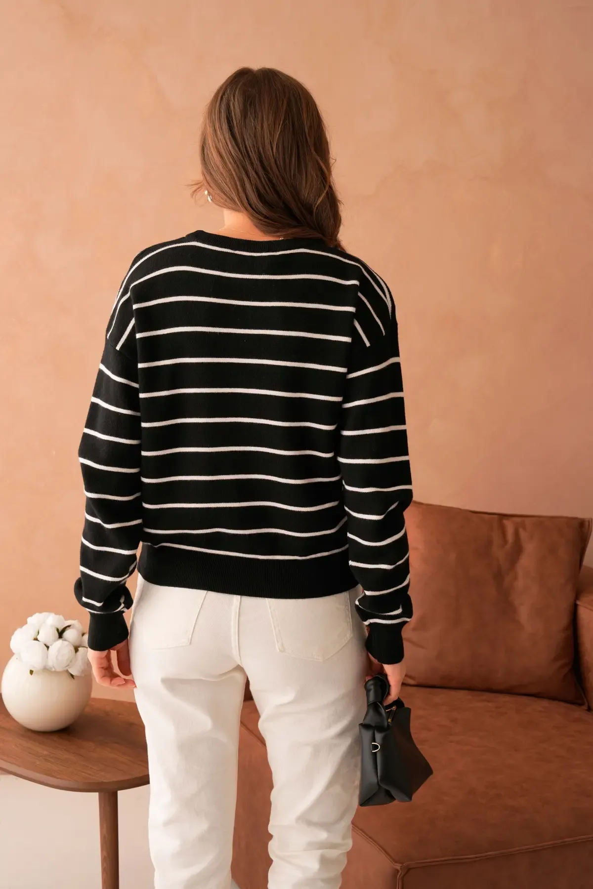 Kadın Bisiklet Yaka Çizgili Premium İplik Triko Kazak 10268.Crs