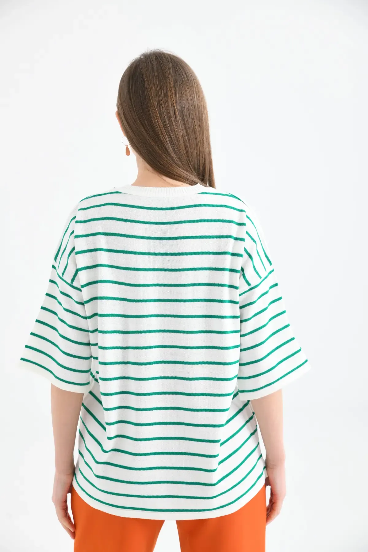 Kadın Bisiklet Yaka Çİzgili Salaş Triko Kazak 10133