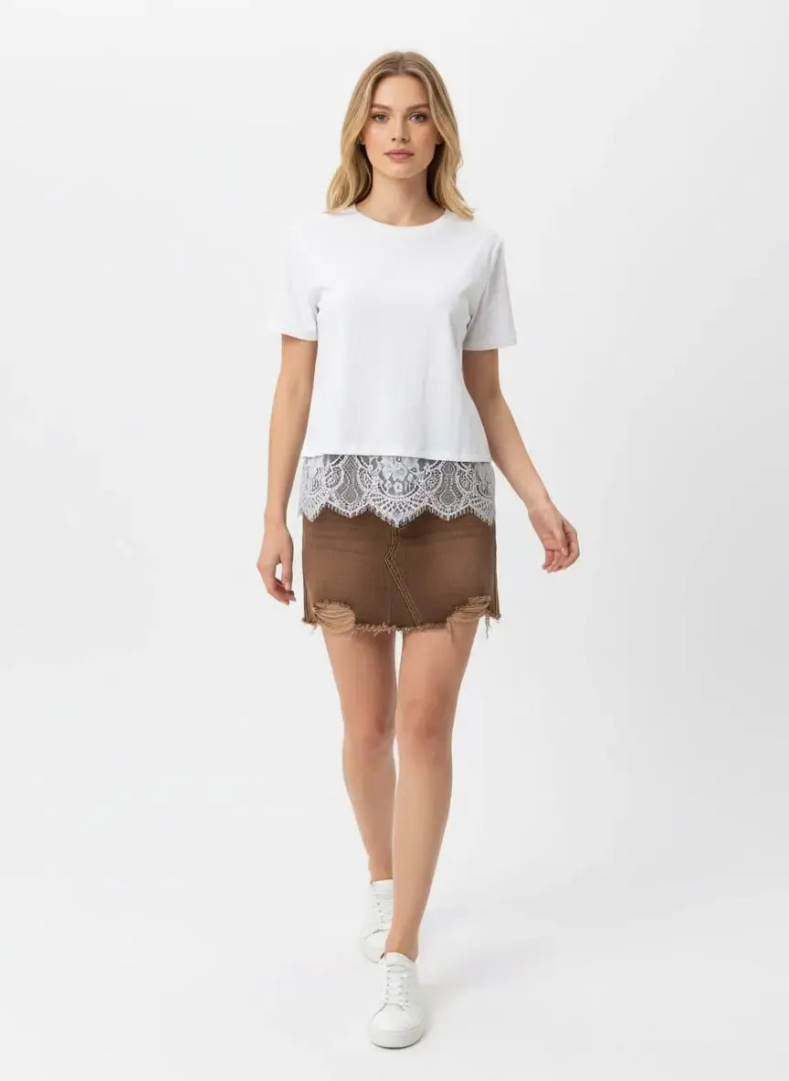 Kadın Bisiklet Yaka Dantel Detay Viskon Penye Bluz 13008