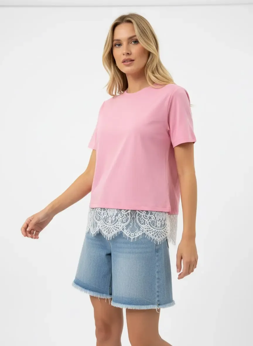 Kadın Bisiklet Yaka Dantel Detay Viskon Penye Bluz 13008