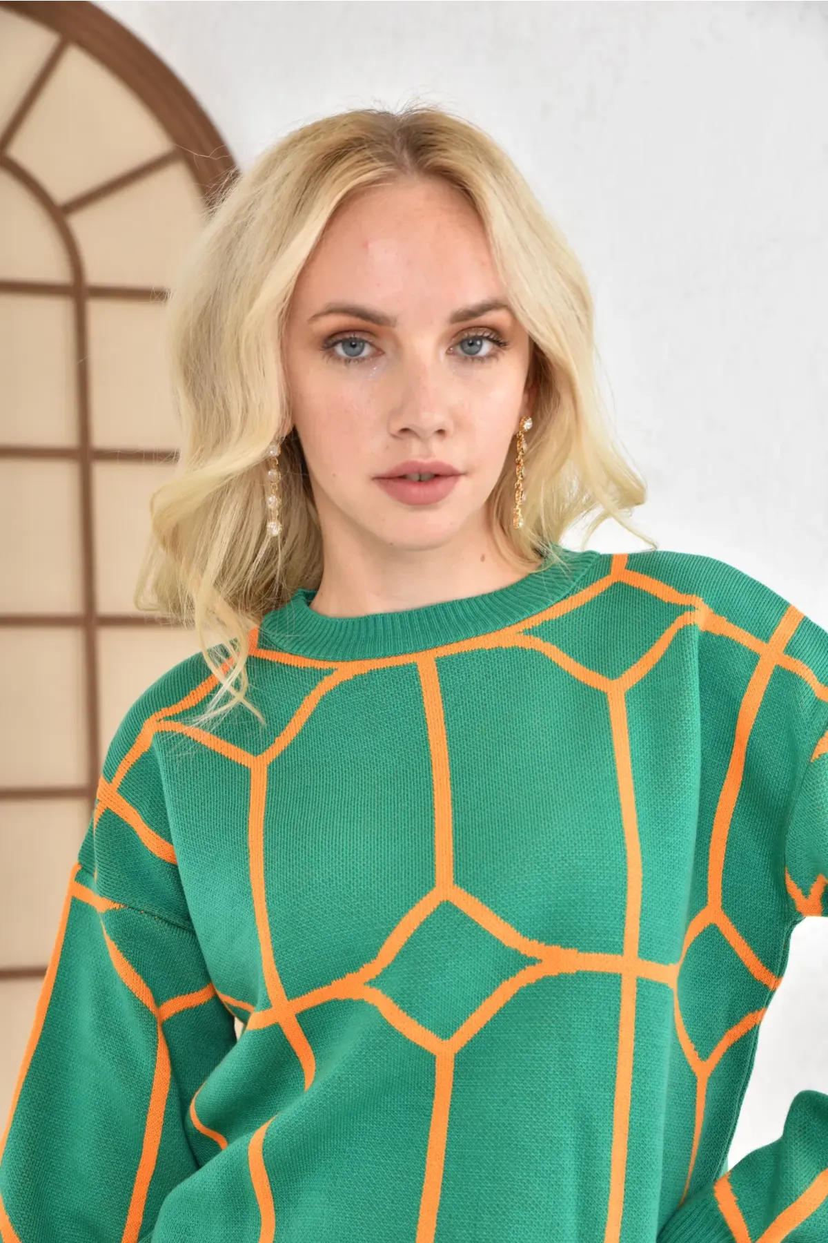 Kadın Bisiklet Yaka Desenli Triko Kazak