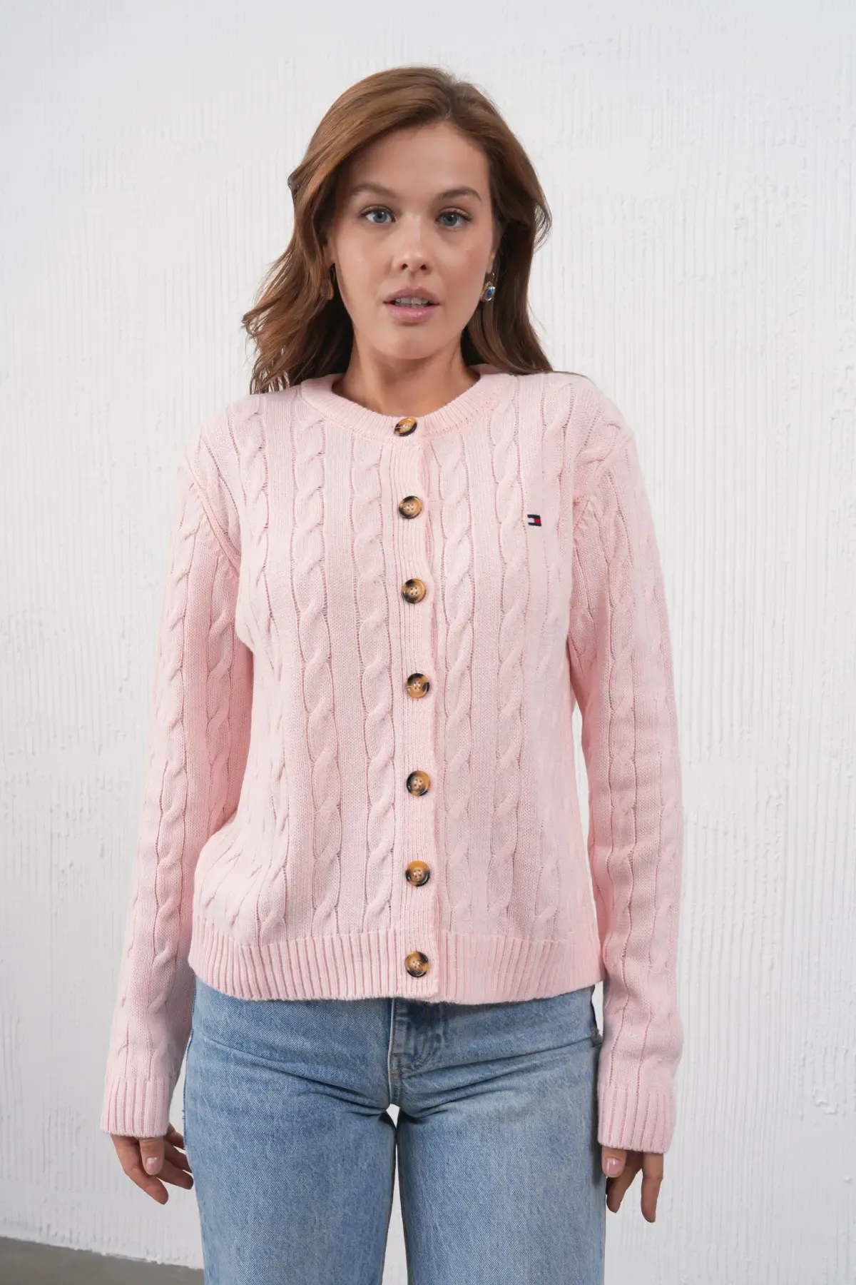 Kadın Bisiklet Yaka Düğme Kapama Saç Örgü Triko Ceket 8618