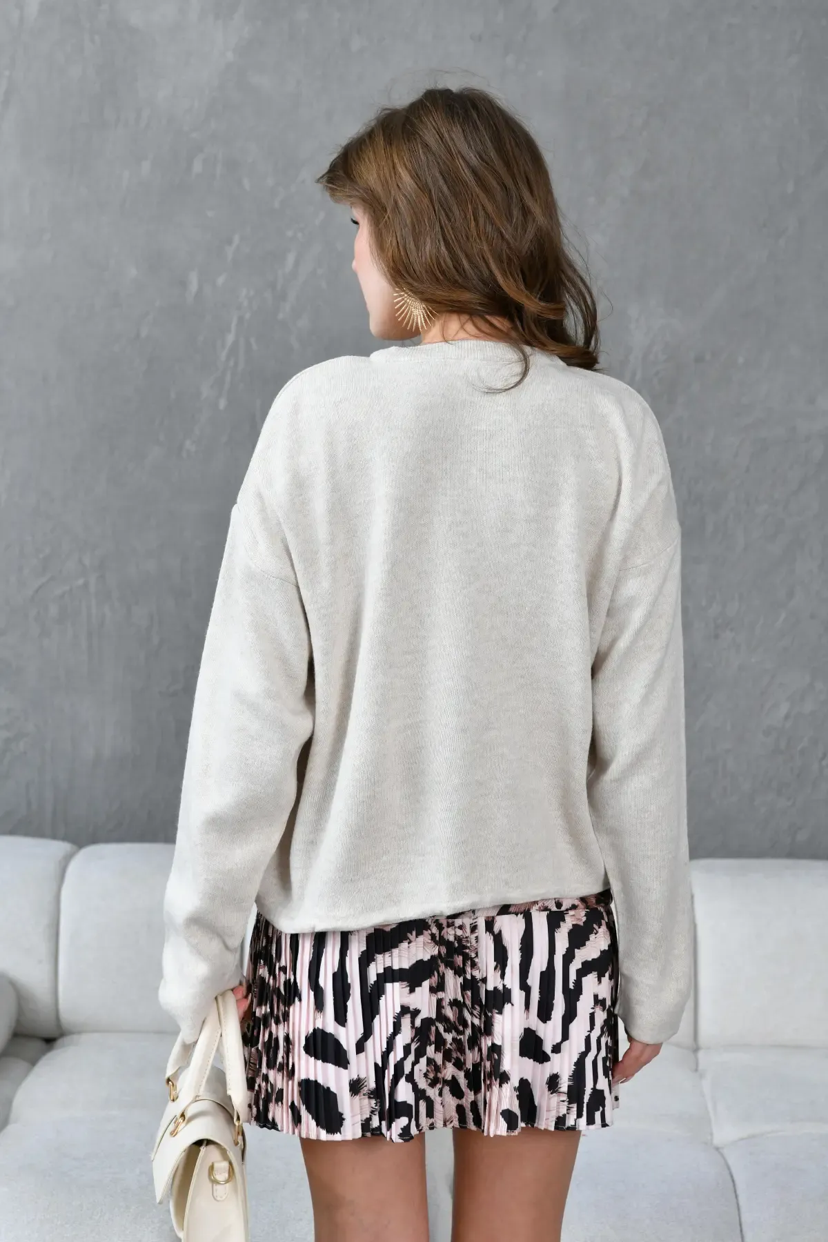 Kadın Bisiklet Yaka Eteği Bağcıklı Triko Kazak 10903