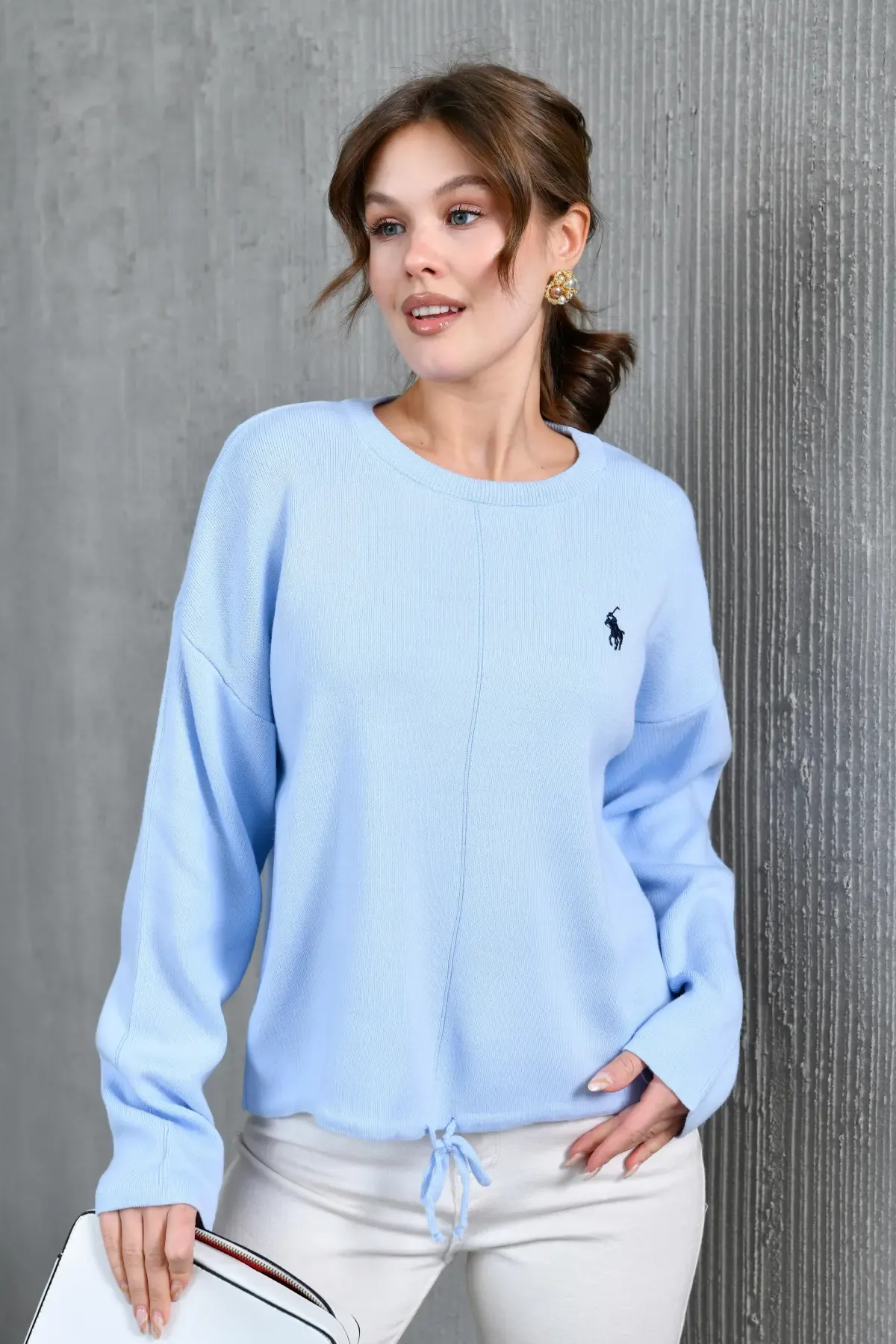 Kadın Bisiklet Yaka Eteği Bağcıklı Triko Kazak 10903