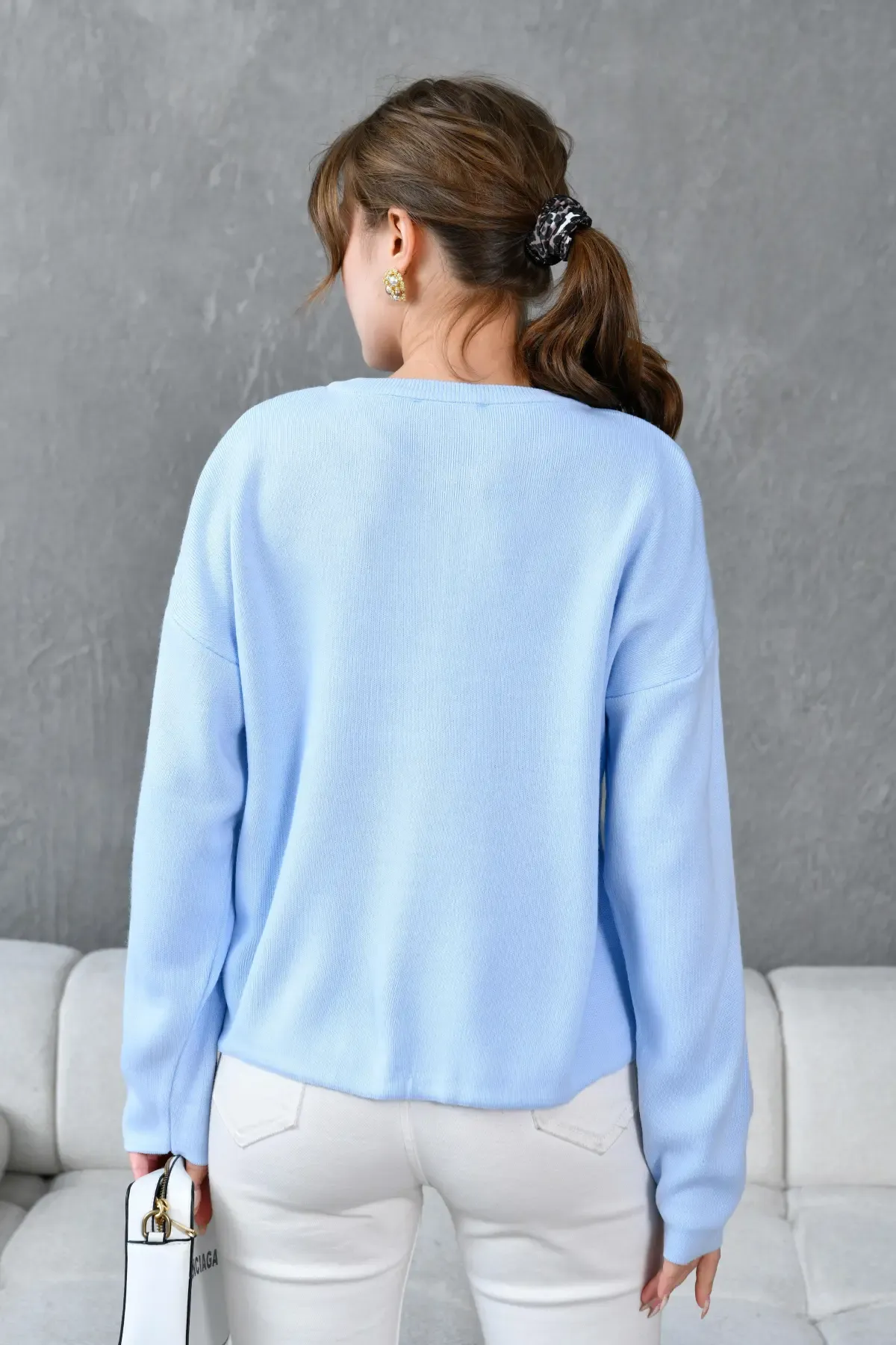 Kadın Bisiklet Yaka Eteği Bağcıklı Triko Kazak 10903